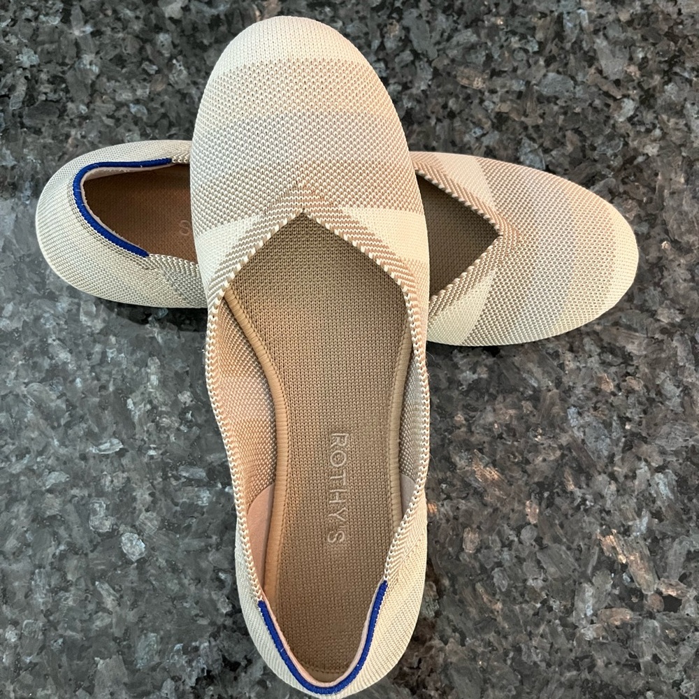 Rothy’s “The Flat Golden Big Stripe” Round Toe Shoes.  Size 9.5 - like new!